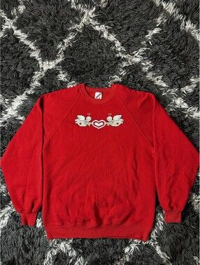 Vintage 80s Jerzees Angels Heart Valentine Crewneck Sweatshirt XL USA Made Red